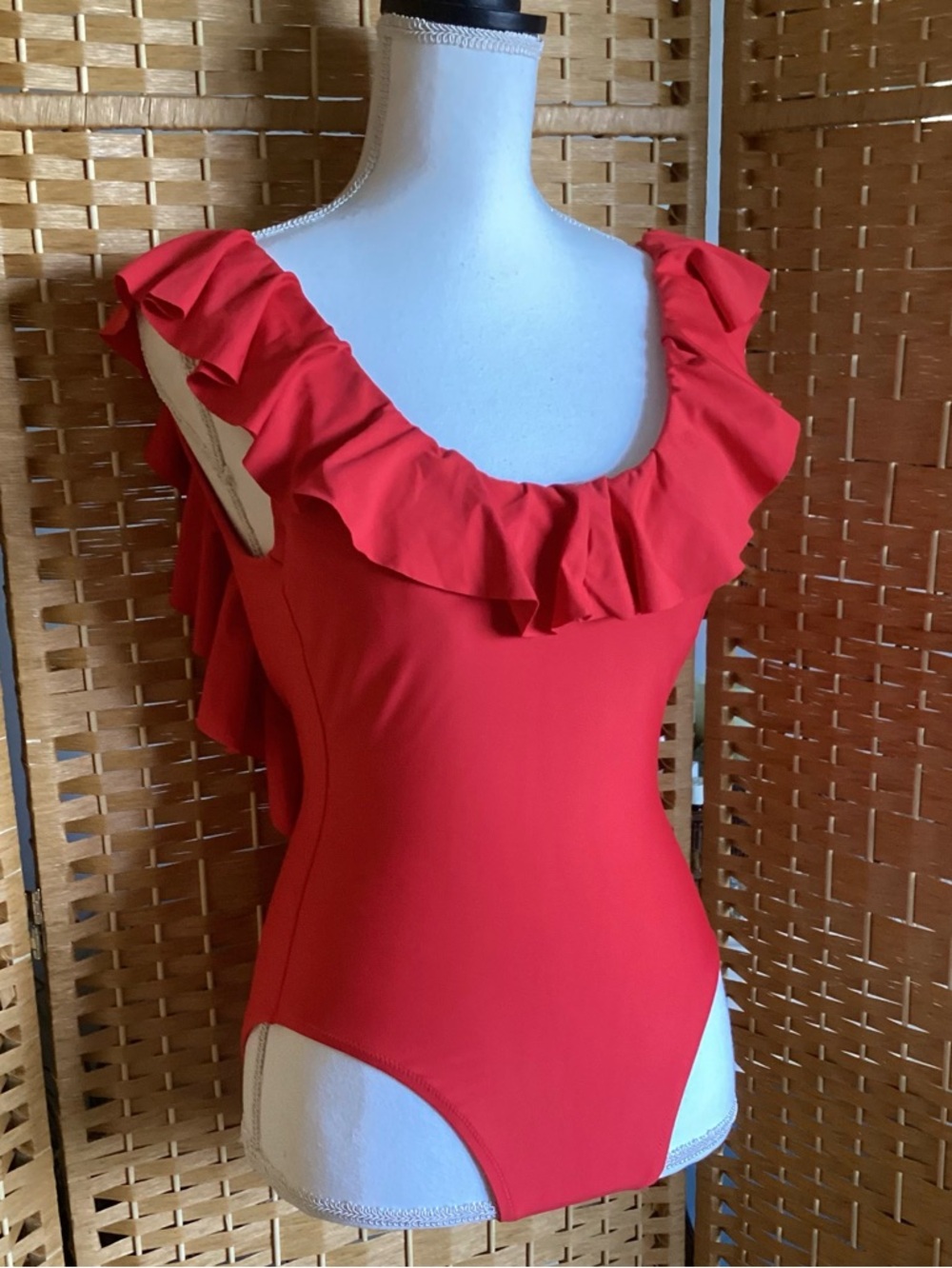 J. Crew Ruffle Scoopback Swimsuit Size 2 One Piece Red EUC - Picture 7 of 13